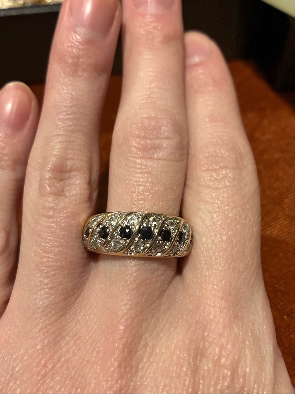 Vintage Gold Tone Rhinestone Thick Band Ring